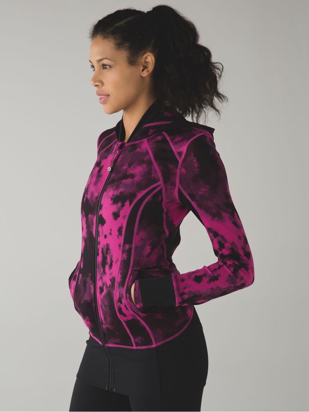 Lululemon Daily Practice Jacket Blooming Pixie Raspberry Pink Black Size 10